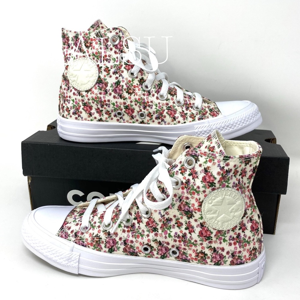 Converse Floral High-Top Sneakers - White and Pink